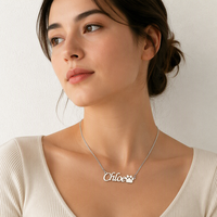 Collier personnalisé avec le nom de votre animal de compagnie, en acier inoxydable, chaîne en or rose, pendentif avec empreinte de patte de chien, bijoux commémoratifs pour animaux de compagnie