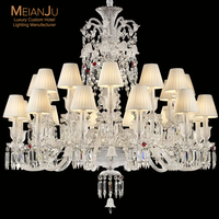 Lustre en cristal de luxe de grande taille, lampe de plafond moderne plaquée or avec abat-jour en tissu pour hall d'hôtel, villa, décoration de mariage