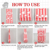 Sachets graphiques rayés rouge et blanc en papier kraft fiables, imperméables, résistants à la graisse et recyclables, à ouverture automatique, pour pop-corn, biscuits et pain