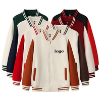 Veste de baseball unisexe à contraste de couleurs, bordure côtelée, poches, logo personnalisé, veste de sport
