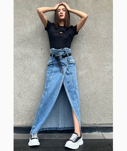 Robe en <span class=keywords><strong>Jean</strong></span> à poches pour femme, boutons bleus, <span class=keywords><strong>jupe</strong></span> longue en <span class=keywords><strong>Jean</strong></span> délavée - Product Image 1