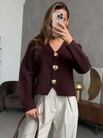 Pull en tricot personnalisé en usine, pull pour femme à manches longues et col en V, cardigan en tricot boutonné pour femme