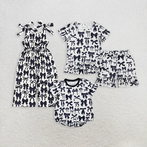 Conjuntos de Ropa para Bebés Niñas Pequeñas, Diseño con Estampado de Lazos Negros, Traje de Manga Corta, Mono Tipo Burbuja, Ropa de Verano de Boutique - Product Image 1