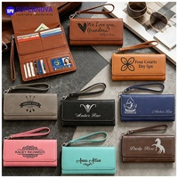 Dompet Panjang Kulit Sintetis 7 1/2 X 4 Inci yang Dapat Dilaser dengan Tali Pergelangan Tangan yang Dapat Dilepas, Dompet Wanita Kapasitas Besar, Tas Clutch dengan Ritsleting