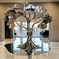 Sculpture d'arbre en fil de fer inoxydable moderne, figurine en forme de fleur, art métallique pour jardin extérieur, décoration de paysage pour hôtel et villa