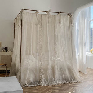 Été nouveau style japonais simple princesse senior ins style <span class=keywords><strong>lin</strong></span> vent plancher rail carré haut de lit rideau support <span class=keywords><strong>moustiquaire</strong></span> - Product Image 5