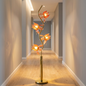Bulk Supply Elegant Lotus <b>Floor</b> Light, S-shaped Gold Frame, Semi-transparent Acrylic <b>Shade</b>, Decor <b>Lamp</b> <b>for</b> Penthouse - Product Image 3