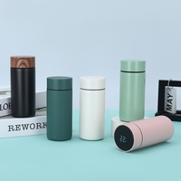 Logo Kustom 200ml 316 Stainless Steel Smart Thermos, Tutup Motif Kayu Botol Air Mini Saku Berinsulasi dengan Tampilan Suhu.