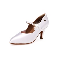 Chaussures de danse de salon/latine pour femmes, en daim, talon de 7,6 cm, blanches, modèle professionnel moderne, pour candidats artistiques nationaux