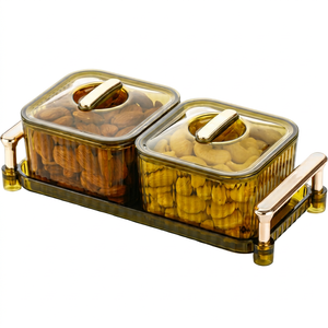 2-Tier Square PET Food <b>Storage</b> Container Set with Handles, Amber Luxury Kitchen Dry Snack Organizer kitchen products - Product Image 1