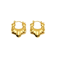 Boucles d'oreilles créoles ondulées et bombées 24x20mm en acier inoxydable 304 plaqué or 18K sous vide, sculptées, festonnées, arrondies, bijoux modernes en métal audacieux