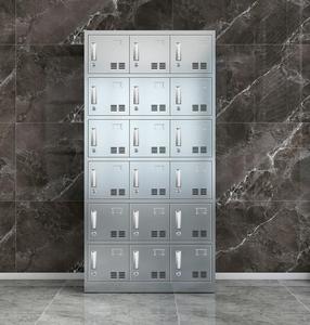 Armoire de rangement moderne en acier inoxydable à 18 portes avec serrure à clé, casier à vêtements avec étagères, assemblage requis - Product Image 3