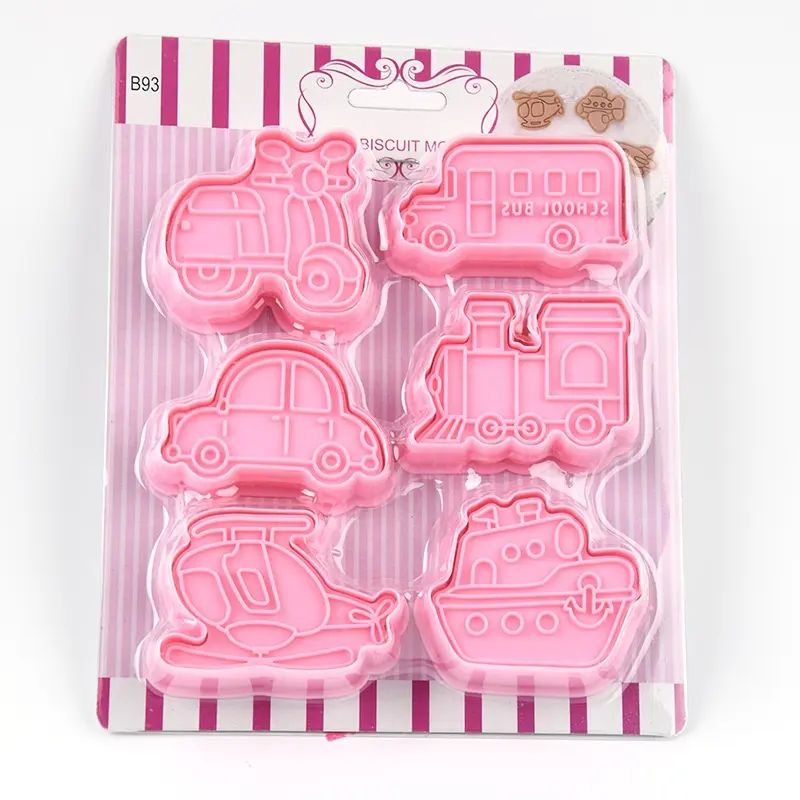 6 pieces set of car ship fondant buns cake cutters pressing molds cartoon plastic cookie polymer clay cutters