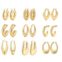 Anting-anting bulat besar wanita, anting-anting Chunky baja tahan karat hiasan geometris tidak pudar