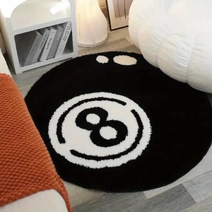 Creativo N. Tappeto da Biliardo 8 Palle, Nero e Bianco a Contrasto, Circolare, Morbido, Antiscivolo, per Soggiorno, Arredamento Casa - Product Image 3