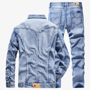 Best Selling Washed <strong>Jeans</strong> Denim Long Sleeve Button Up Casual Two Pieces Men Set Sehe Fashion - Product Image 2