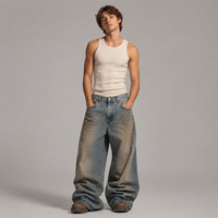 Fabricant OEM en gros de jeans baggy pour hommes, personnalisés, effet délavé, coupe oversize à jambe large, en denim de coton épais, style streetwear