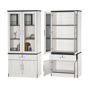 OEM Wholesale Stylish White/Dark Oak Plywood Display Cabinet 2 Glass Doors with Anti-Mold <b>Drawer</b> Closet Systems & <b>Organizers</b> - Product Image 2