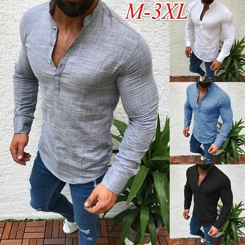 Camice del Mens Casuali Camicia di Lino Cotone Allentato Top A Manica Lunga Solid Slim Camicetta Autunno Casuale Degli Uomini Molli del Vestito Shirts-3XL Autunno