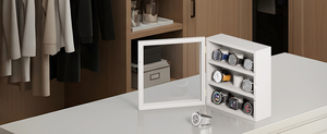 Vitrine de présentation en bois <span class=keywords><strong>noir</strong></span> et blanc à 9 emplacements avec doublure en velours pour collection de montres pour hommes, cadre type boîte à ombre - Product Image 5