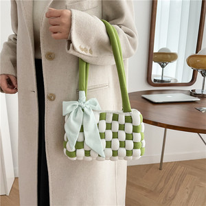 Bolsa de material DIY tejida a mano con tablero de ajedrez, bolsa de nube cosida a mano, hilo islandés hecho a sí mismo, regalo creativo - Product Image 3