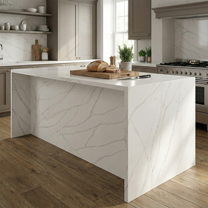 Dalle de quartz artificiel style Calacatta Nuvo, veinage gris prononcé, sur mesure pour plans de travail, comptoirs de cuisine et dessus de vanité - Product Image 3