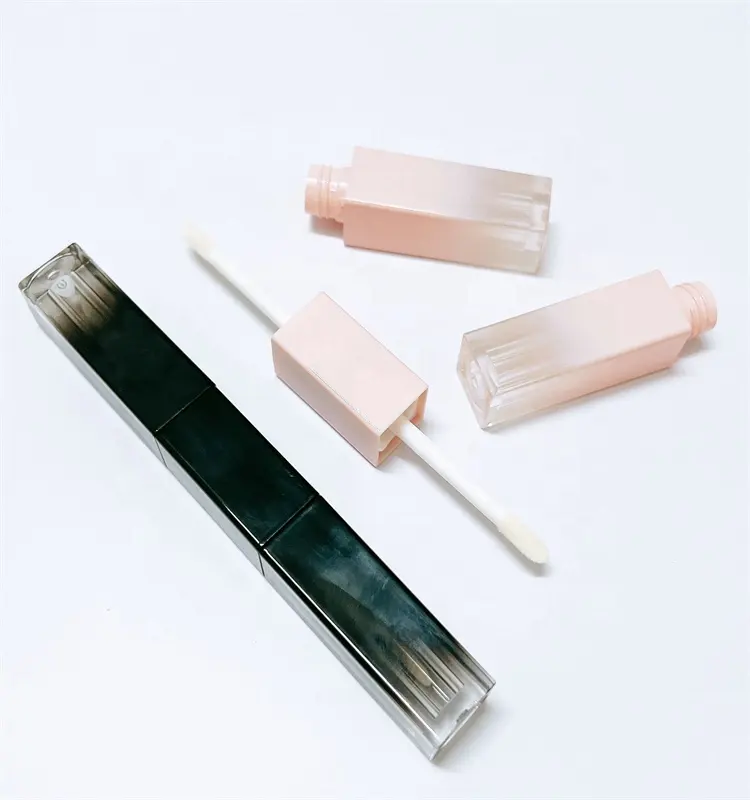 Wholesale Stock Double End Square Pink/Black Lip Gloss Tubes Custom Empty Lip Gloss Container Tube