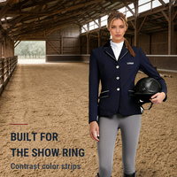 Veste d'équitation pour femmes, coupe ajustée, extensible dans 4 directions, avec bordures contrastées et poches latérales
