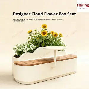Banc de jardin Helin Designer Cloud Flower Box, siège intégré, pot de fleurs en métal et plastique, pour extérieur, parc, rue commerciale, terrasse, avec support pour animaux de compagnie - Product Image 2