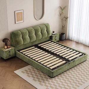 Nuovo Letto Matrimoniale Moderno Minimalista in Velluto Ciniglia Stile Crema 1.8m, Letto Imbottito di Lusso Leggero con Contenitore per Camera da Letto Principale - Product Image 2