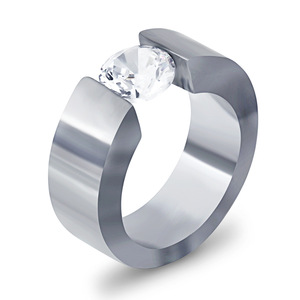 Diamond <b>Ring</b> 8MM Round Brilliant Cut <b>Titanium</b> Steel Open Face Geometric Shape Women's Everyday Wear - Product Image 4