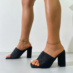 2023 Women's High <b>Heel</b> Sandals <b>White</b> Black Apricot Silk Anti-Slip Light Weight Thick <b>Heel</b> Slippers for Summer Outdoor Use - Product Image 4