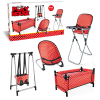 MILI Ensemble de jeu de rôle 4 en 1 avec chariots en plastique, balançoires, chaises de salle à manger, chaises à bascule et poupée Ic de 14 pouces