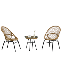 Ensemble de table et chaises de jardin d'extérieur moderne et durable, 2 places, en rotin PE, avec cadre en acier, plateau en verre trempé, fait à la main pour le parc, l'hôtel