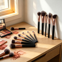 Lot de 12 pinceaux de maquillage carrés plats or rose, poils synthétiques doux pour fond de teint, anticernes, contour, fard à paupières et estompage