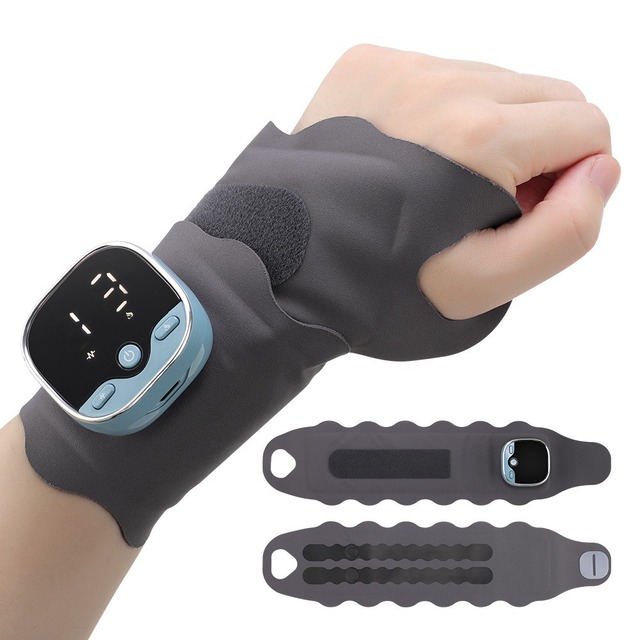 Portable Smart TENS EMS Heated Wrist Hand Support Massage Strap Machine Wireless Cordless Hand Massager