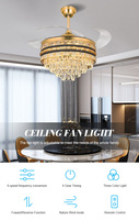 Ventilateur de plafond moderne intelligent à télécommande avec 3 pales rétractables en ABS, 42 pouces, LED, et couvercle en cristal remplaçable