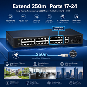 รับประกัน 5 ปี สวิตช์ Poe 24 พอร์ต 10/100/1000mbps พร้อมพอร์ต SFP 2*1.25G สำหรับ<span class=keywords><strong>กล้อง</strong></span> Hikvision <span class=keywords><strong>Dahua</strong></span> - Product Image 3