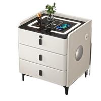 Table de chevet intelligente multifonctionnelle avec chargeur sans fil, armoire de rangement, haut-parleur Bluetooth, dessus en verre, table de chevet à 3 tiroirs