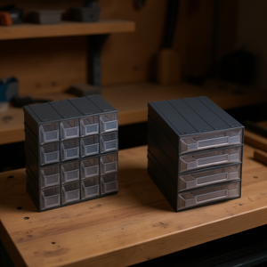 Meuble à tiroirs 4 tiroirs gris foncé transparent 20,8x22,2x20,8 cm, armoire à outils - Product Image 2