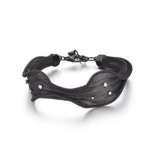 Bracelet en argent sterling 925 noir rhodié avec zircon, maille en dentelle, style chrétien, bijoux de mode, cadeaux promotionnels - Product Image 1