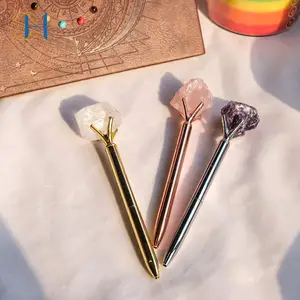 C & H Proveedor al por mayor Nuevo diseño Amatista Cuarzo Rosa Metal Creativo Bolígrafo de cristal natural para juego de regalo
