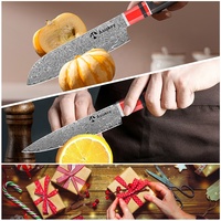 Ensemble de couteaux de cuisine japonais Damas en acier inoxydable Chef avec ébène rouge turquoise et bois