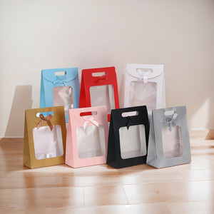 Biodegradable Rigid Flip-top Sticky Fastener Kraft Paper Packaging <b>Box</b> Transparent Window Portable Gift Food Packaging Handbag - Product Image 2