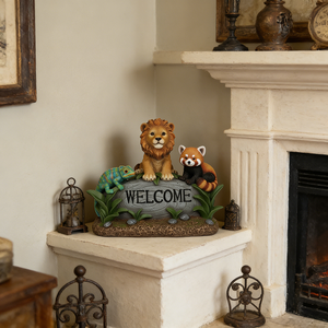 Statua da Giardino con Cartello di Benvenuto per Animali |   Statuetta in Resina di <span class=keywords><strong>Leone</strong></span>, Panda Rosso e Camaleonte per Decorazioni da Esterno |   Ornamento da Giardino Impermeabile - Product Image 5