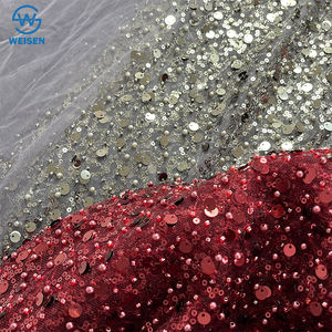 Oem Sang Trọng 2024 Phi Rượu Vang Vải Ren Màu Đỏ Với Lớn Lớn Vàng Sequin Vải Váy Phi Ren Thêu Vải - Product Image 4