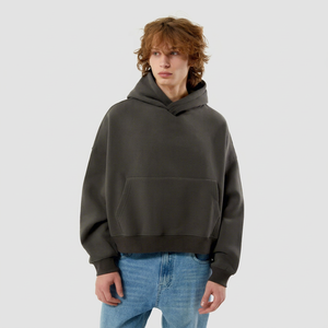 New Unisex Oversized Crop Hoodie Men's Cotton Woven Solid Color Casual Autumn Waterproof Pocket Acid Wash Regular Custom Logo - Product Image 1