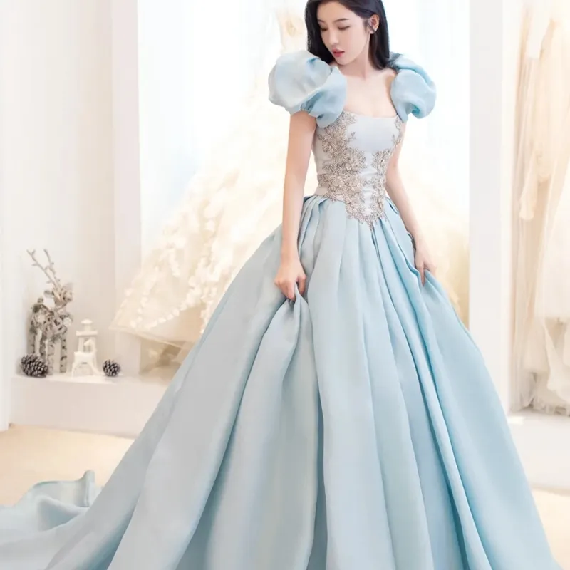 Nedime elbisesi kadın gelin düğün elbisesi genellikle giyim rüya prenses moda mavi podyum ziyafet akşam elbise kadın