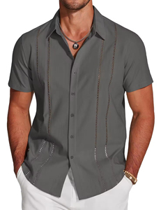 Men's Cuban Guayabera Shirt Short Sleeve Button <b>Down</b> Shirts High Quality Casual Summer Beach Linen Shirts for Men - Product Image 3