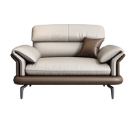 Ensemble de canapé en cuir marron crème bicolore, 2 pièces avec fauteuil, pieds en métal à profil bas, coussins rembourrés, meubles de salon